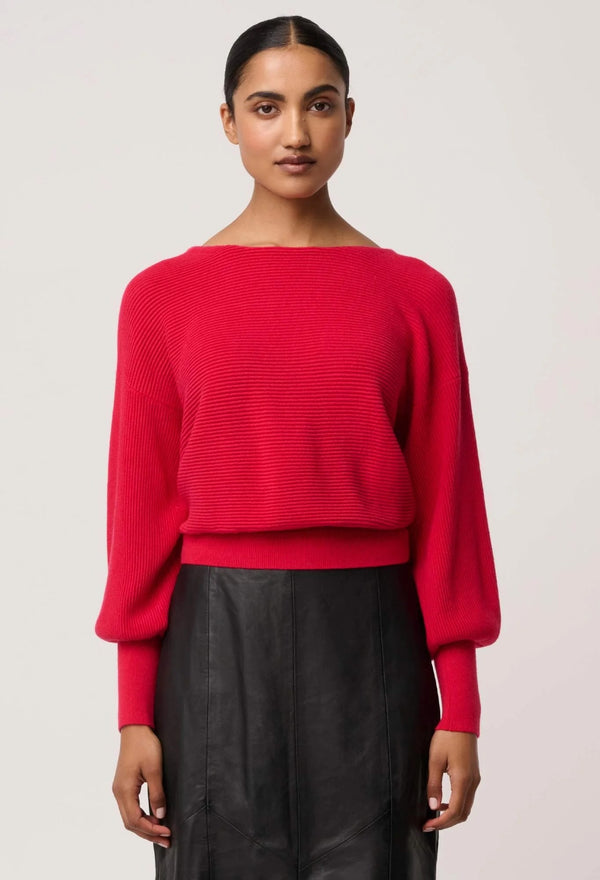 Clarissa Merino Wool Blend Reversible Knit Top in Rouge