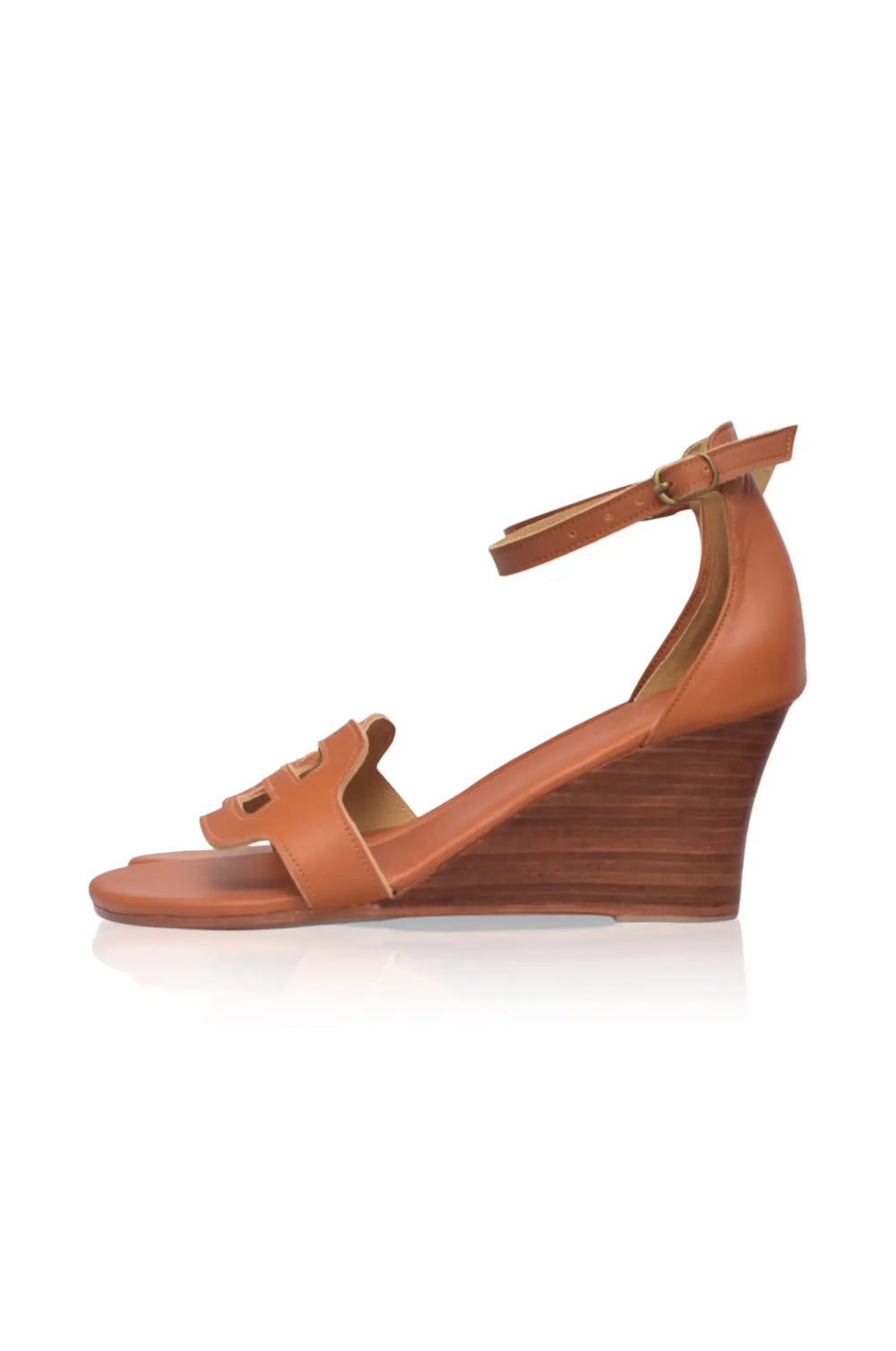 Womens Como Wooden Wedge Leather Sandals - Vintage Beige