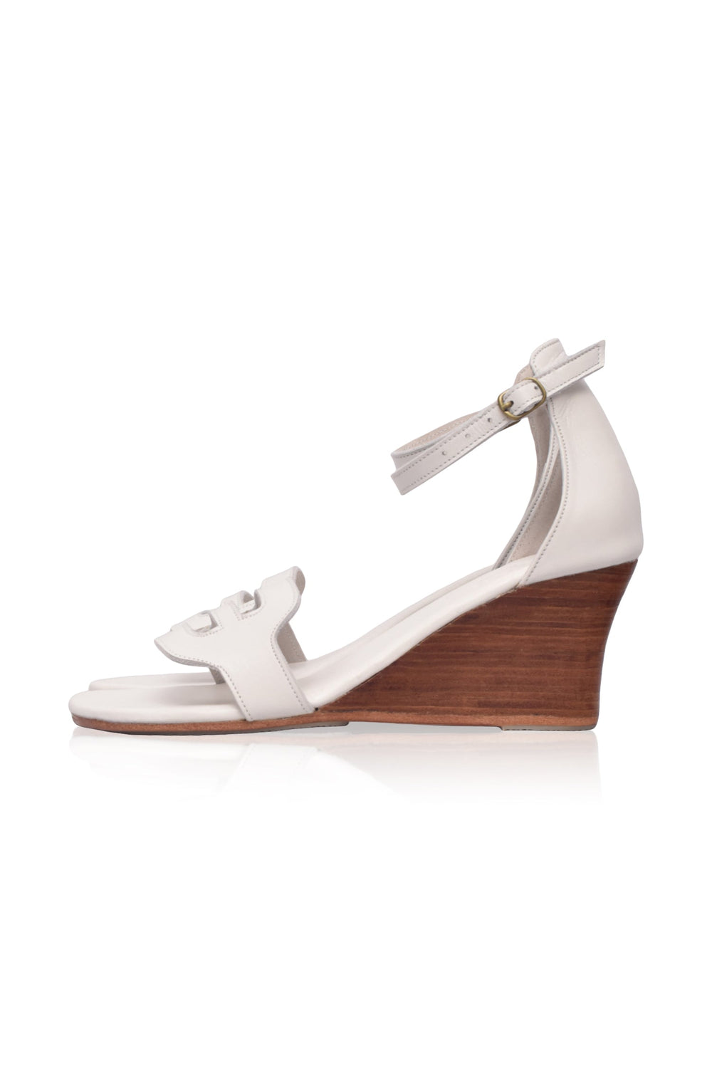 Womens Como Wooden Wedge Leather Sandals - Dark Tan