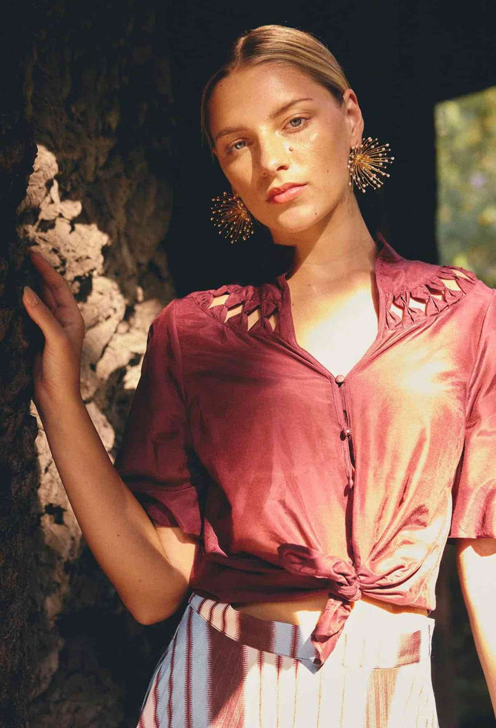 Coralie Smock Garnet Cotton Silk Blouse