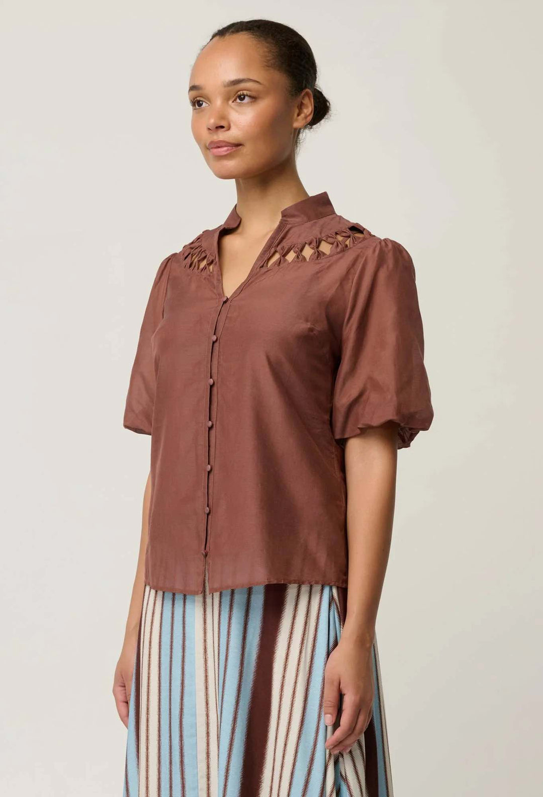 Coralie Smock Garnet Cotton Silk Blouse