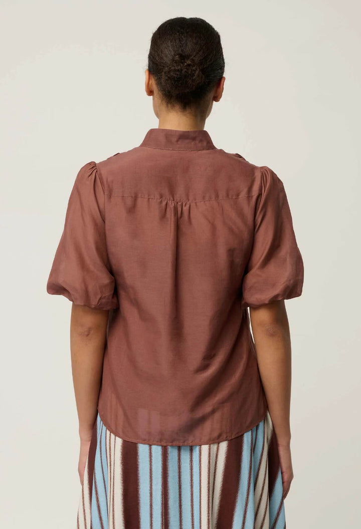 Coralie Smock Garnet Cotton Silk Blouse