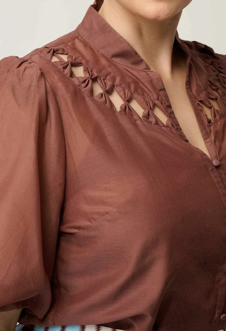 Coralie Smock Garnet Cotton Silk Blouse