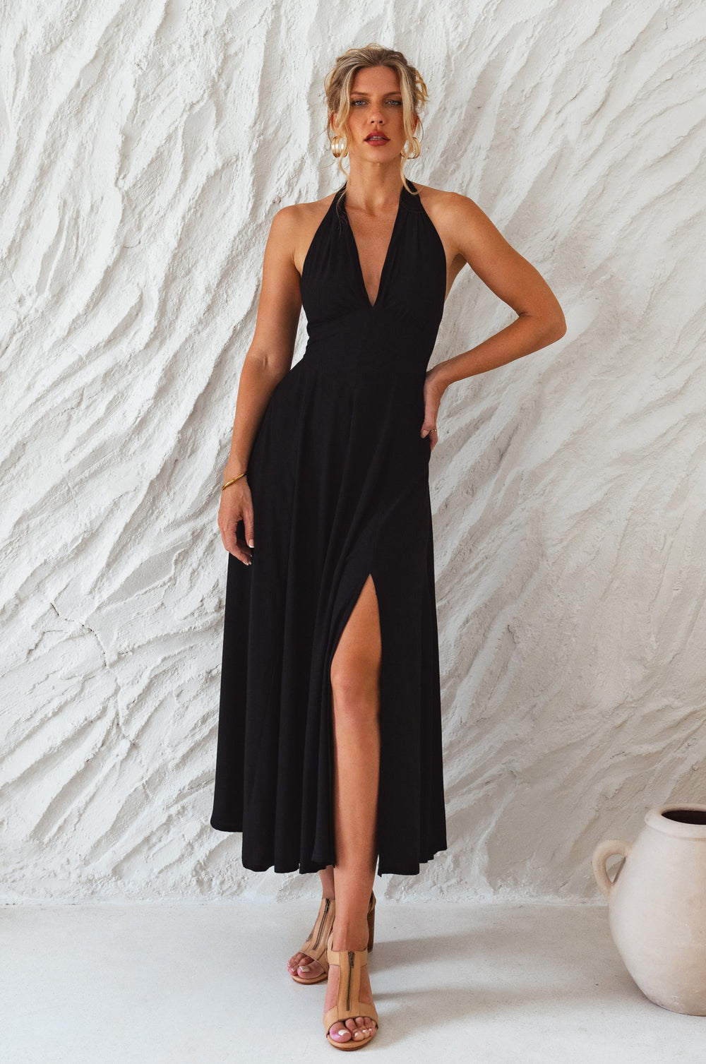 Womens Costa Brava Halterneck Maxi Dress - Tomato