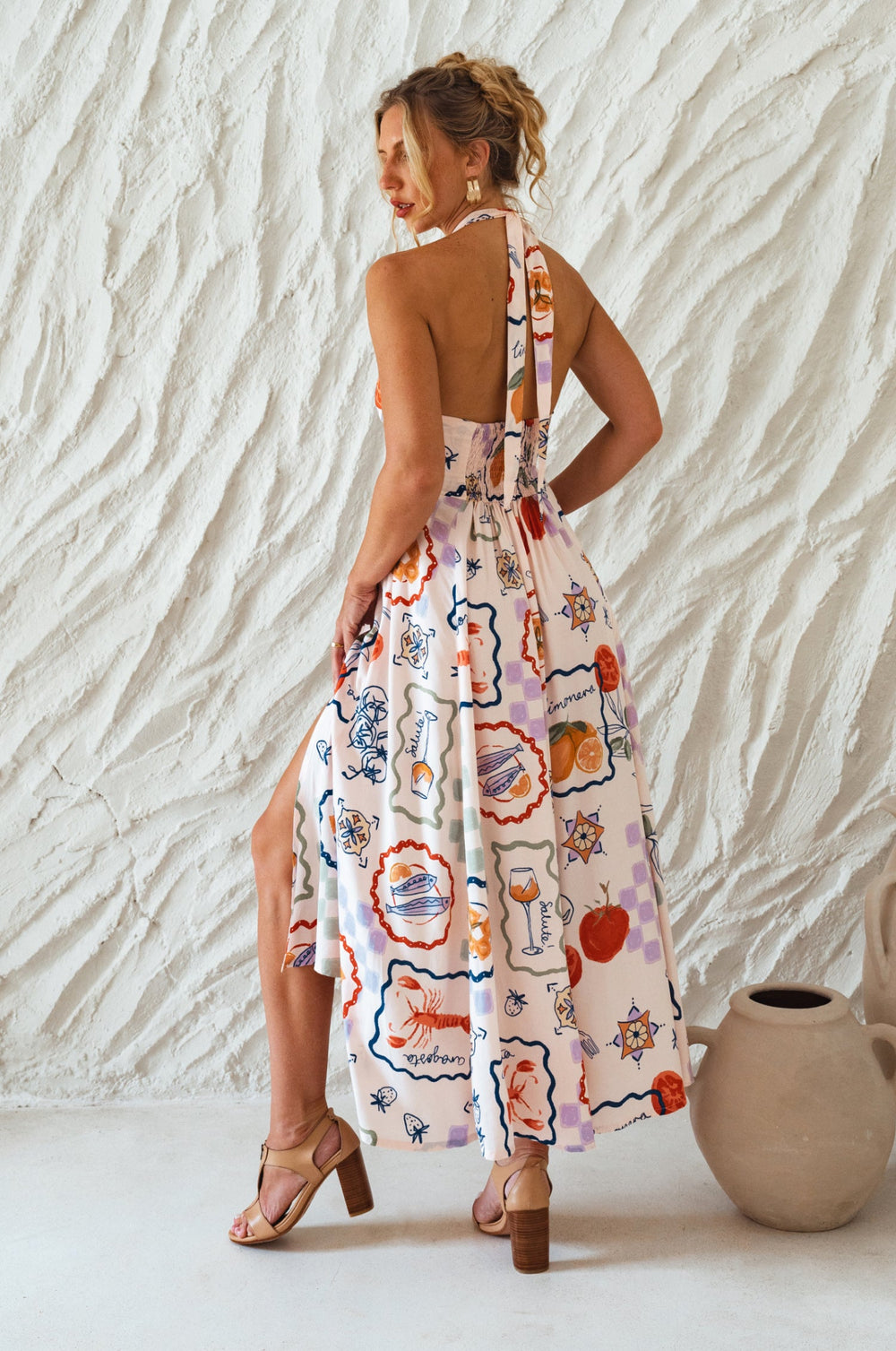 Womens Costa Brava Halterneck Maxi Dress - Tomato