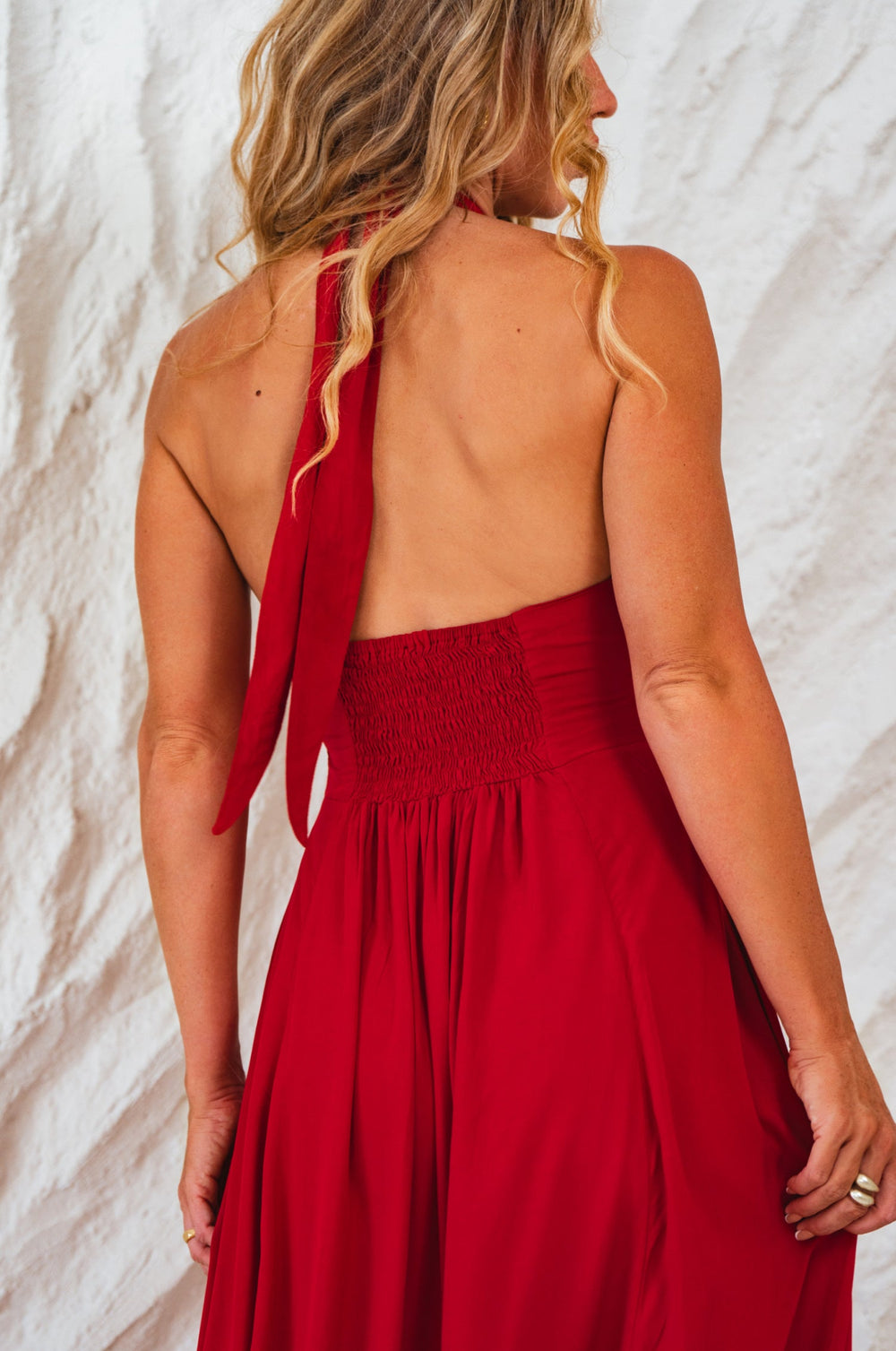 Womens Costa Brava Halterneck Maxi Dress - Tomato