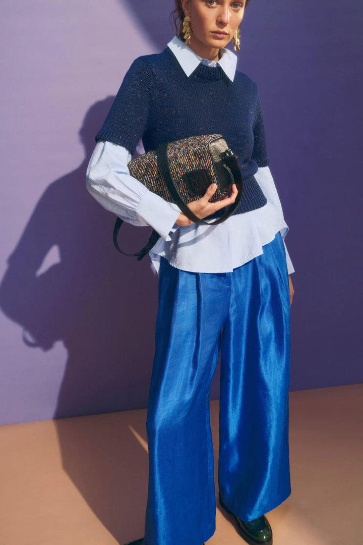 Luft Lurex Knit Top – Navy/Copper
