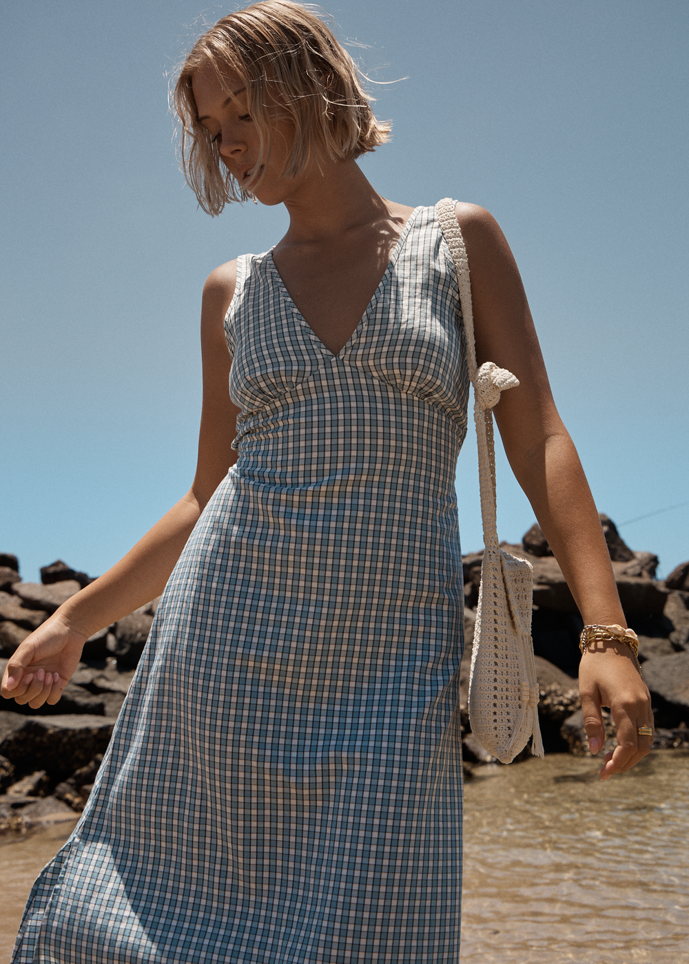 Womens Check Maxi Dress Evans - Overcast Check - AFENDS