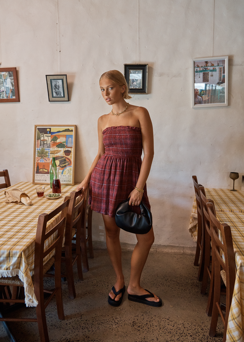 Womens Seersucker Mini Dress Eboni - Port Check - AFENDS