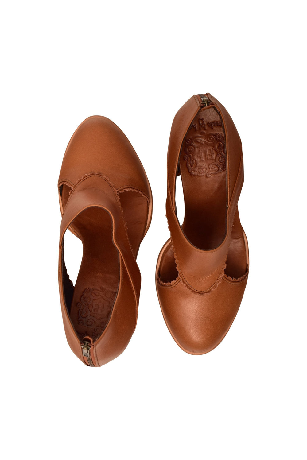 Womens Rain Kiss Leather Heel Booties - Vintage Camel