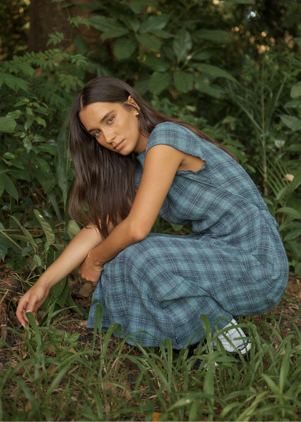 Womens Seersucker Midi Dress Elodie - Position Navy Check - AFENDS