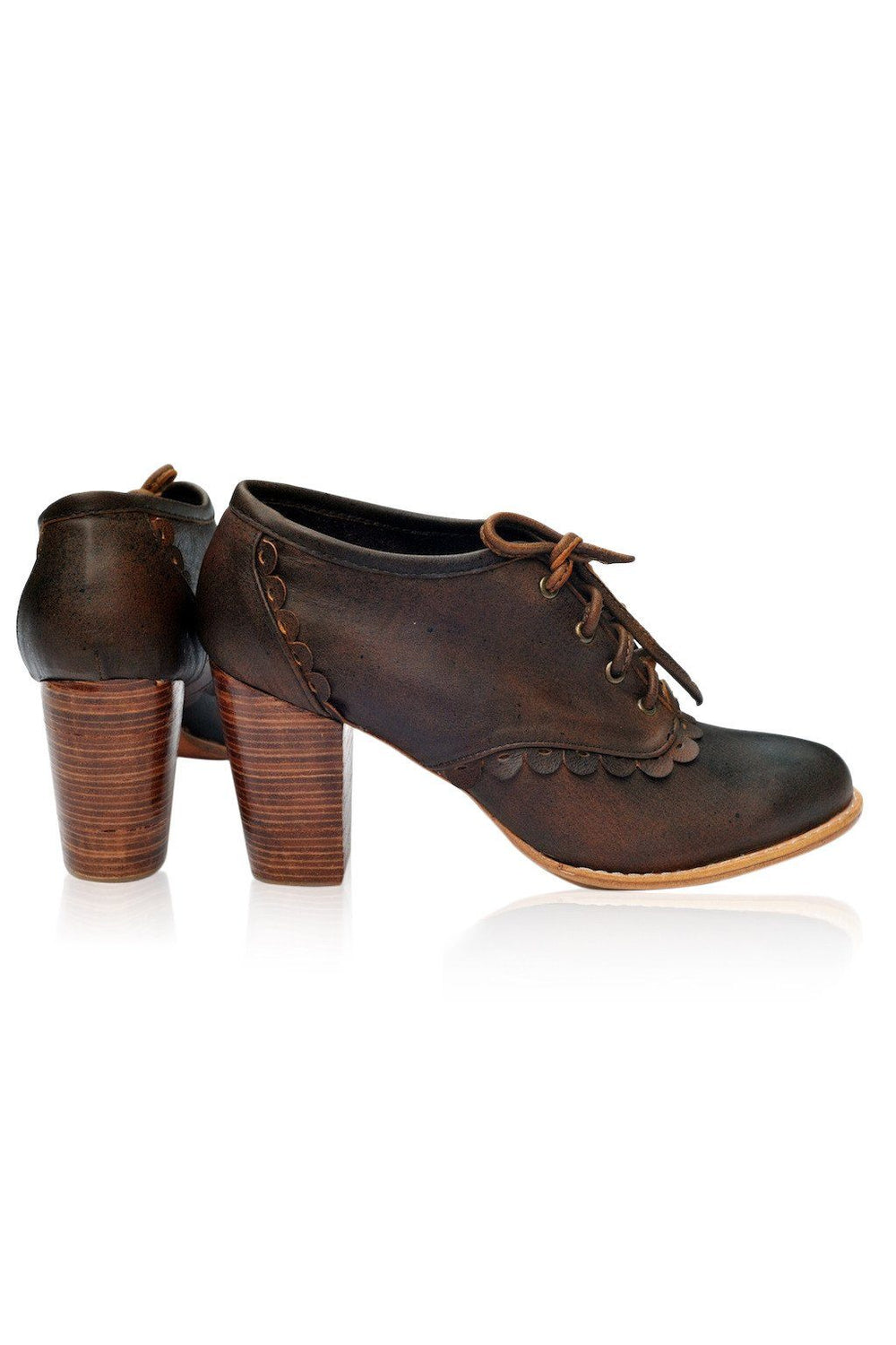 Womens Lace Oxford Leather Heels - Black