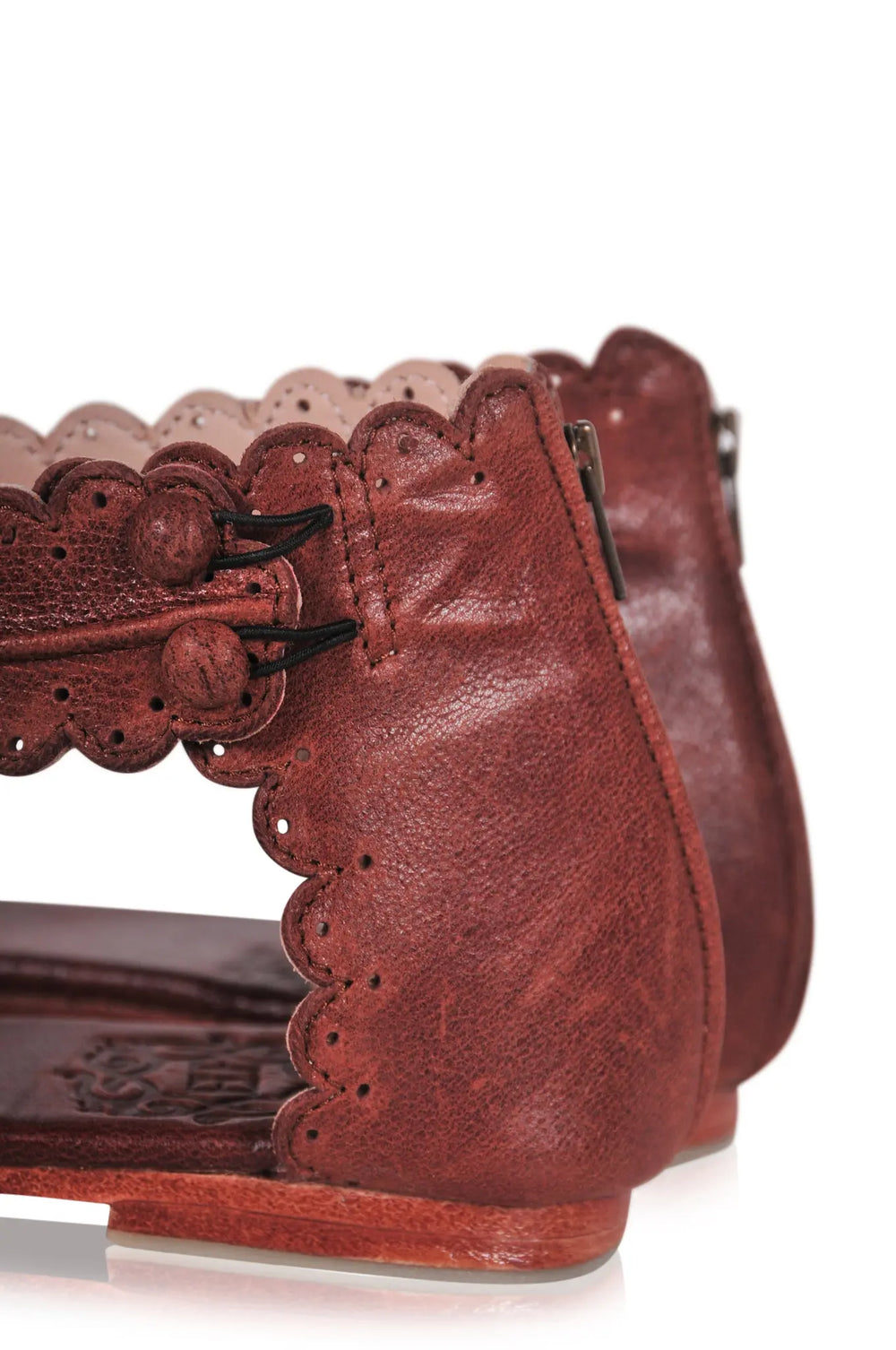 Womens Midsummer Scalloped Leather Sandals - Vintage Brown