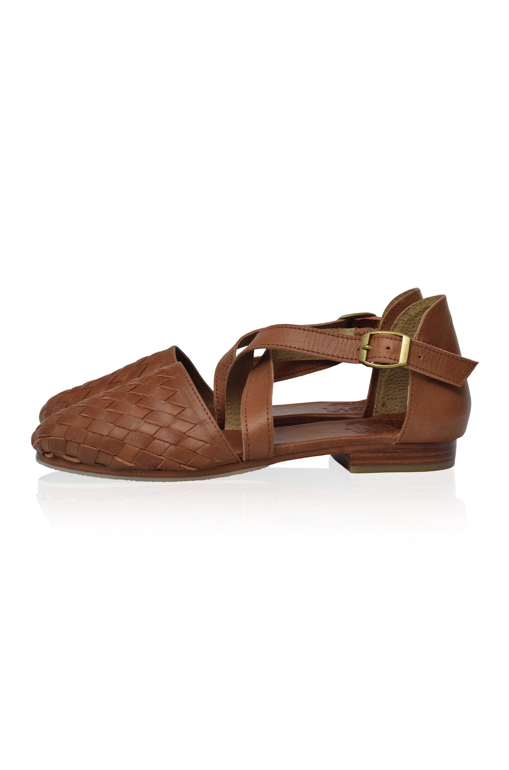 Womens Riviera Woven Leather Flats - Vintage Camel