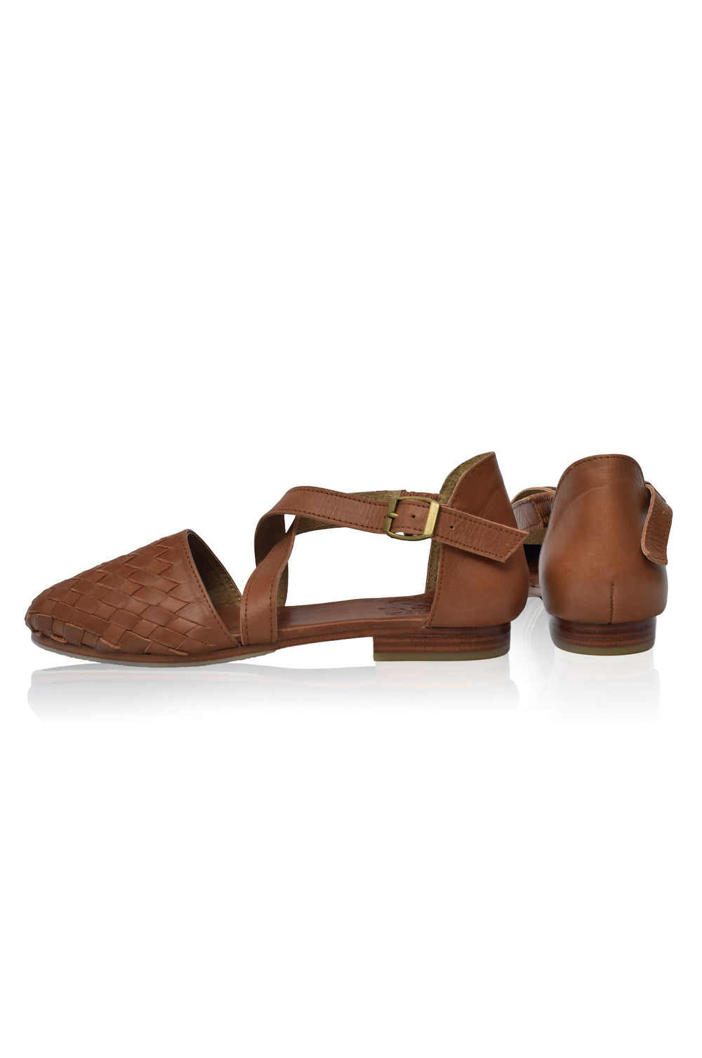 Womens Riviera Woven Leather Flats - Vintage Camel