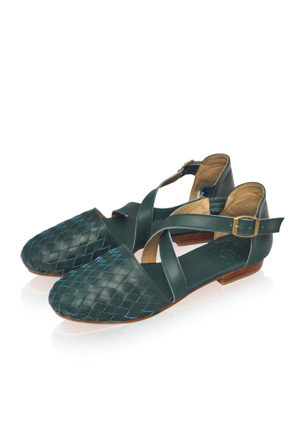 Womens Riviera Woven Leather Flats - Emerald