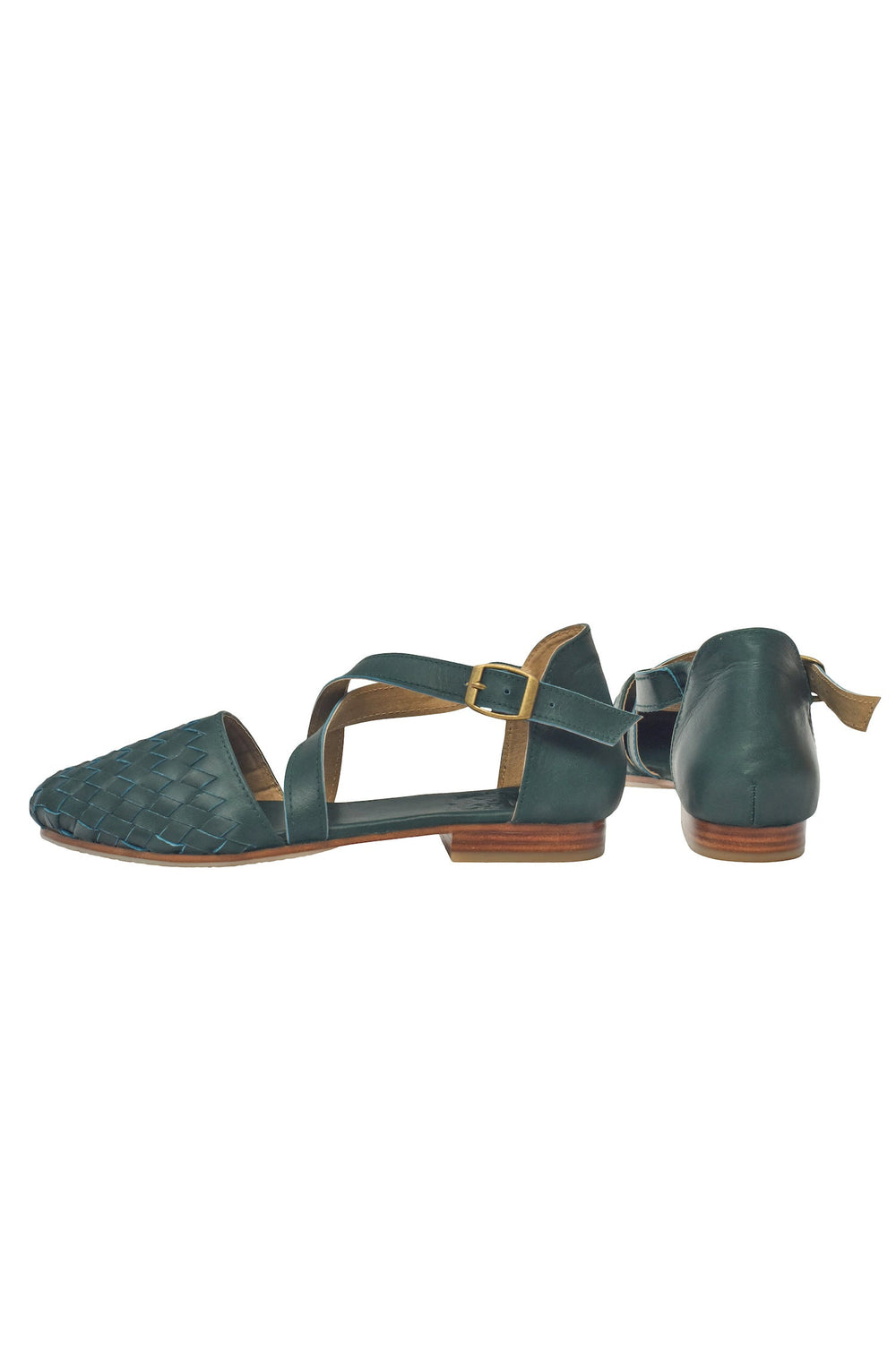 Womens Riviera Woven Leather Flats - Emerald