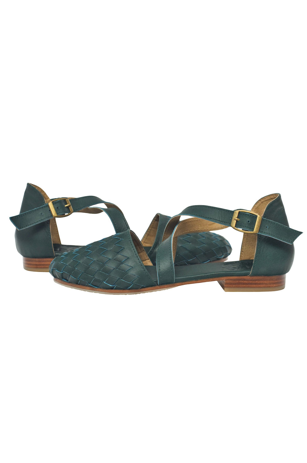 Womens Riviera Woven Leather Flats - Emerald
