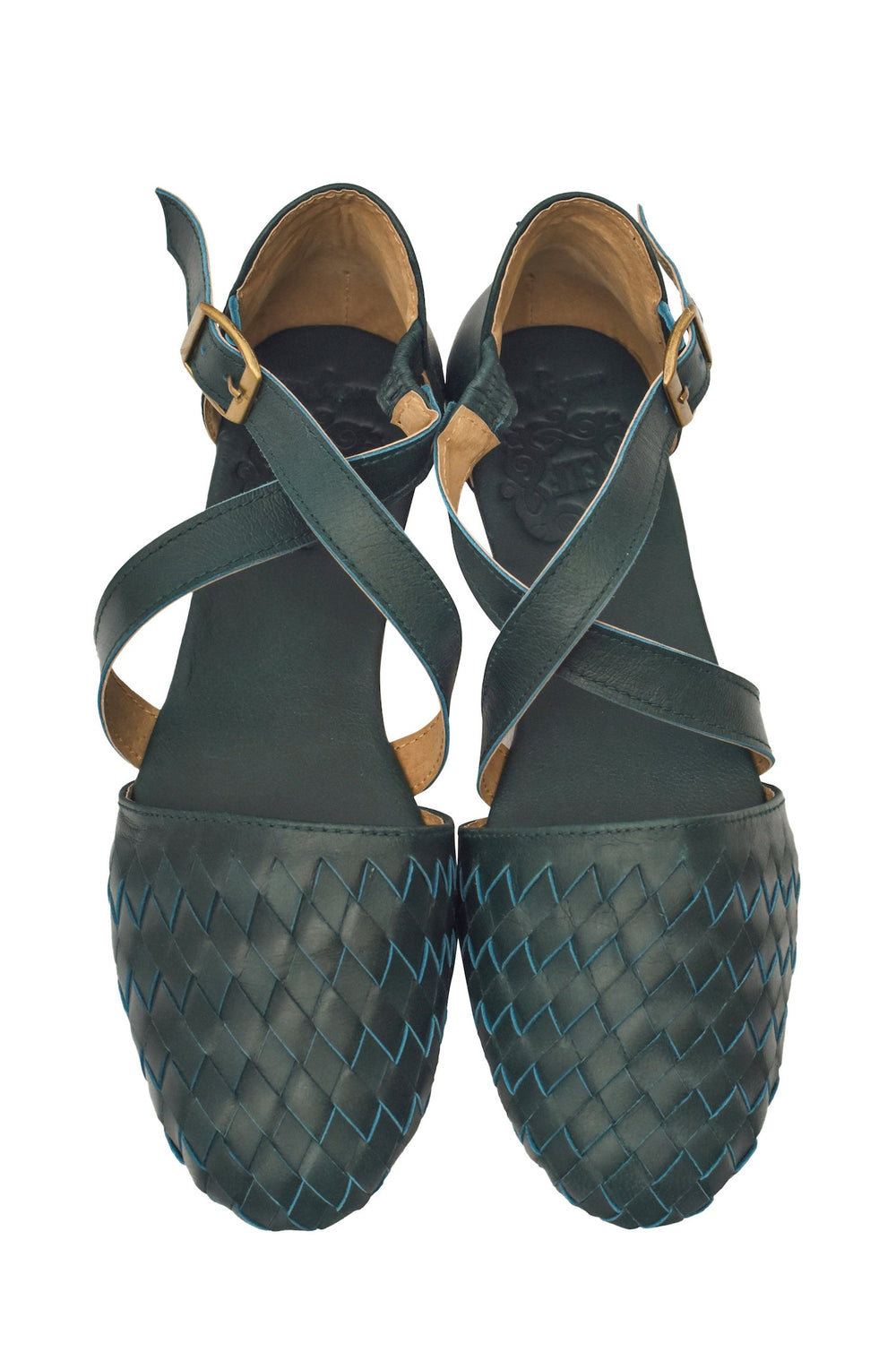 Womens Riviera Woven Leather Flats - Emerald
