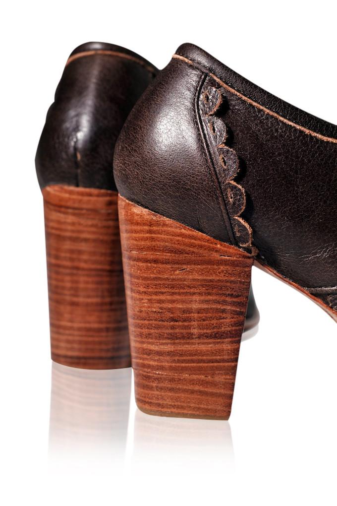 Womens Lace Oxford Leather Heels - Dark Brown