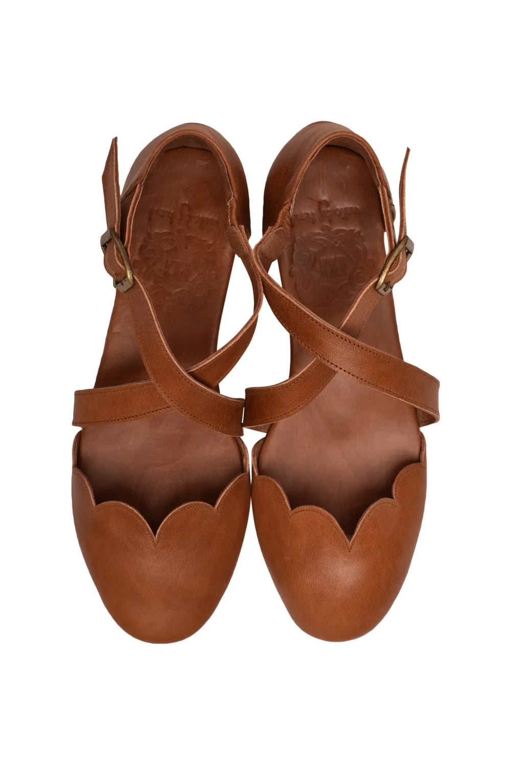 Womens Mangrove Cross-Strap Leather Ballet Flats - Vintage Camel