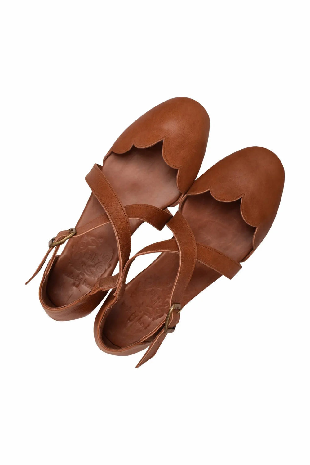 Womens Mangrove Cross-Strap Leather Ballet Flats - Vintage Camel