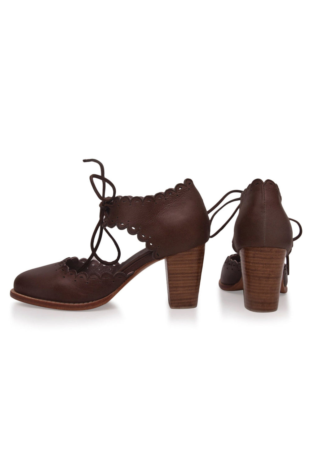 Womens Dance Queen Scalloped Leather Heels - Dark Brown