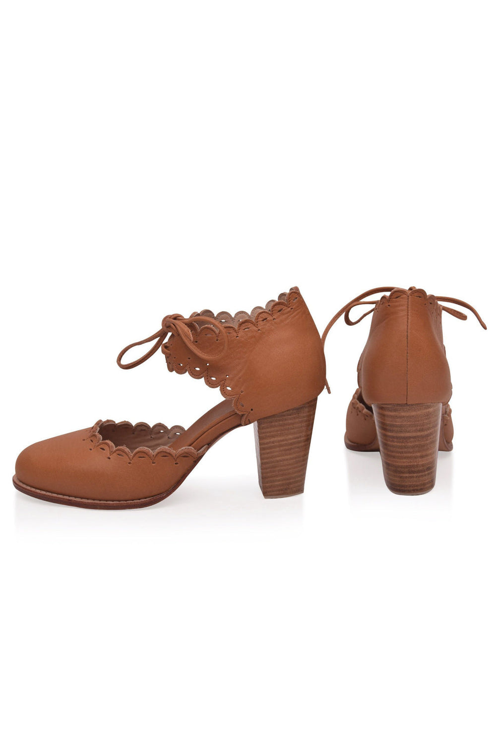 Womens Dance Queen Scalloped Leather Heels - Golden Tan