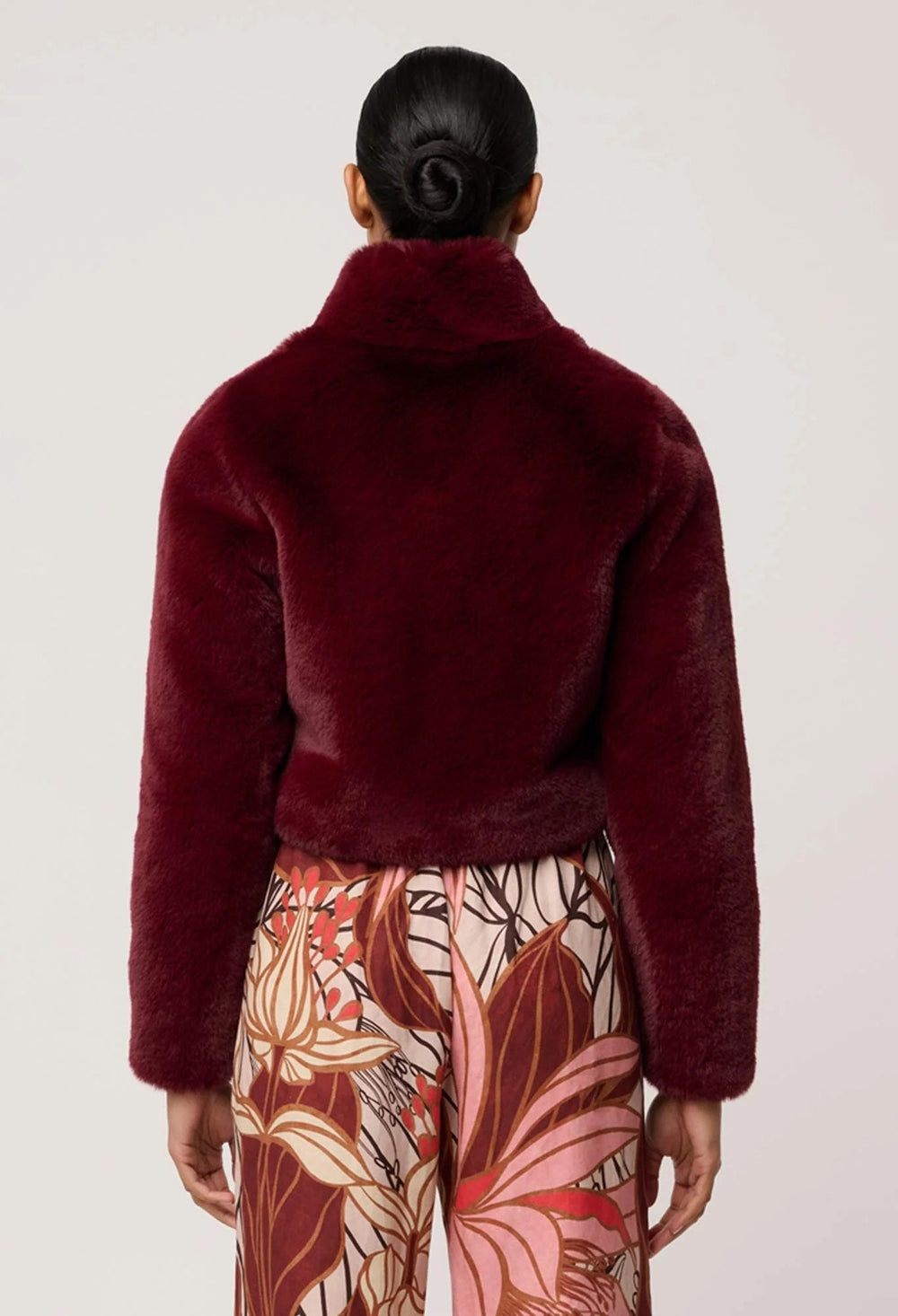 Dawn Faux Fur Cropped Jacket in Bordeux