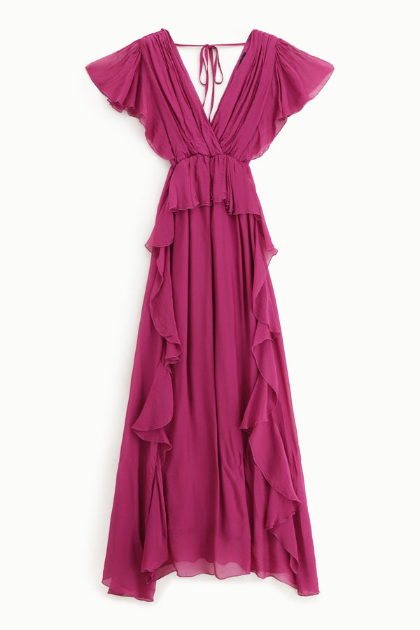 Dixie Frill Dress in Magenta