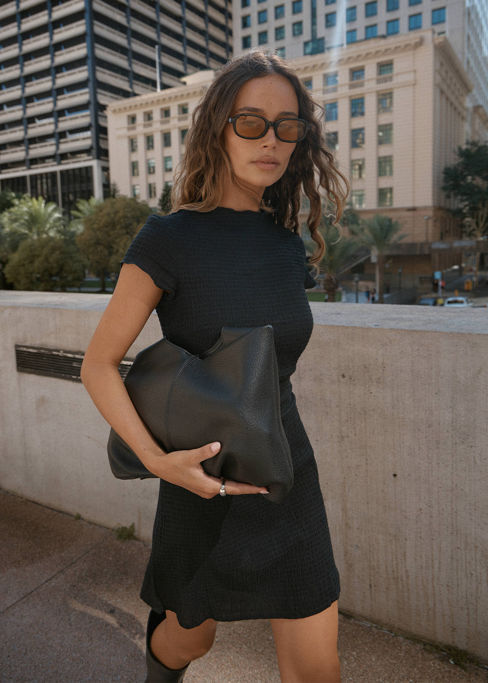 Womens Seersucker Mini Dress Elodie - Black - AFENDS