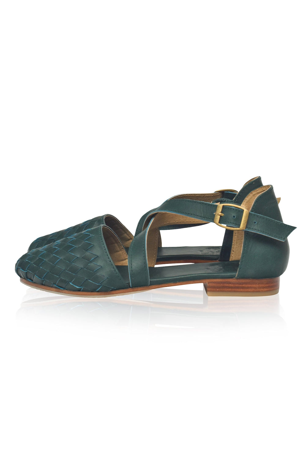 Womens Riviera Woven Leather Flats - Black
