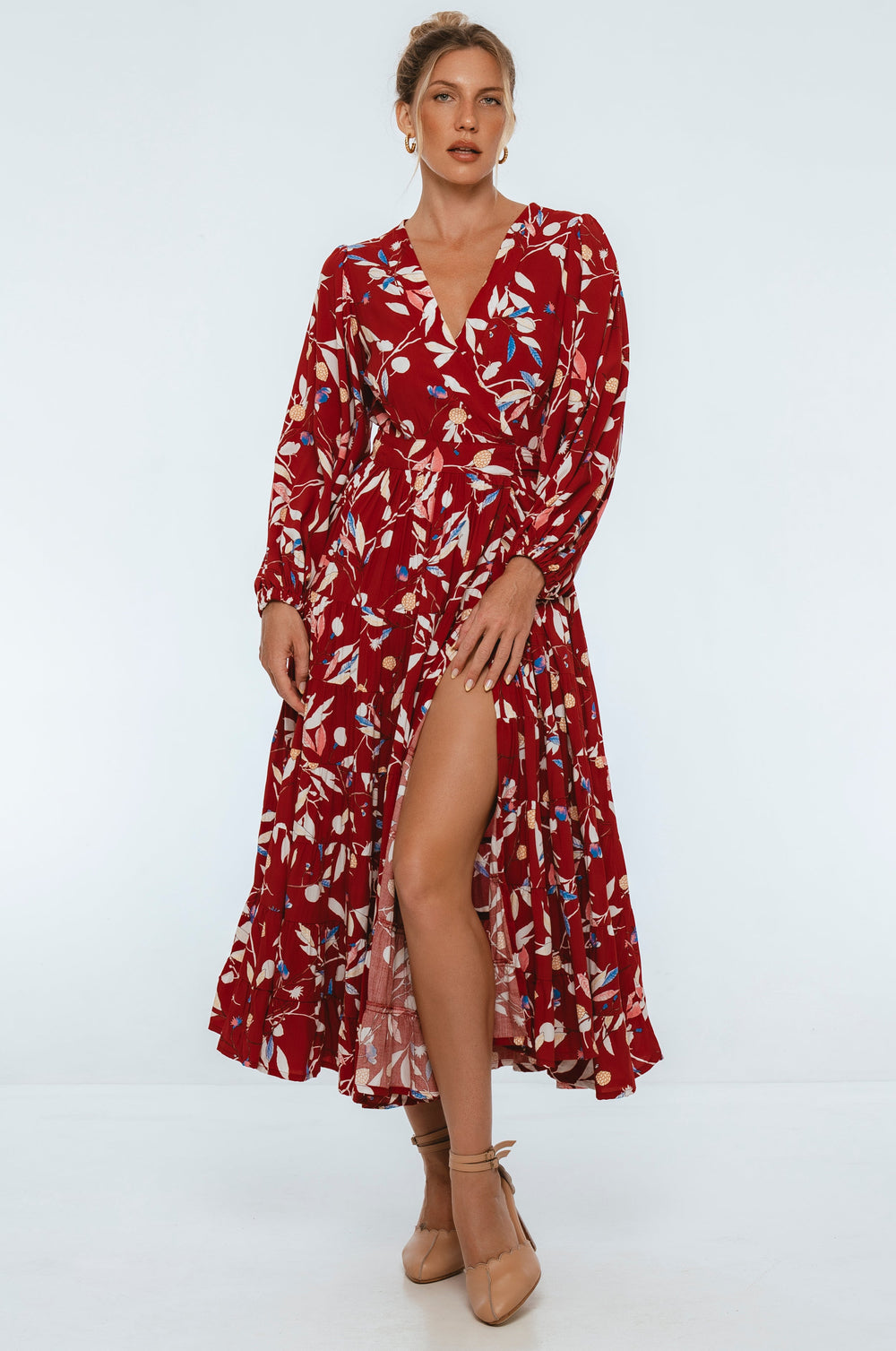 Womens Flamenco Boho Wrap Maxi Dress - Rouge Berry