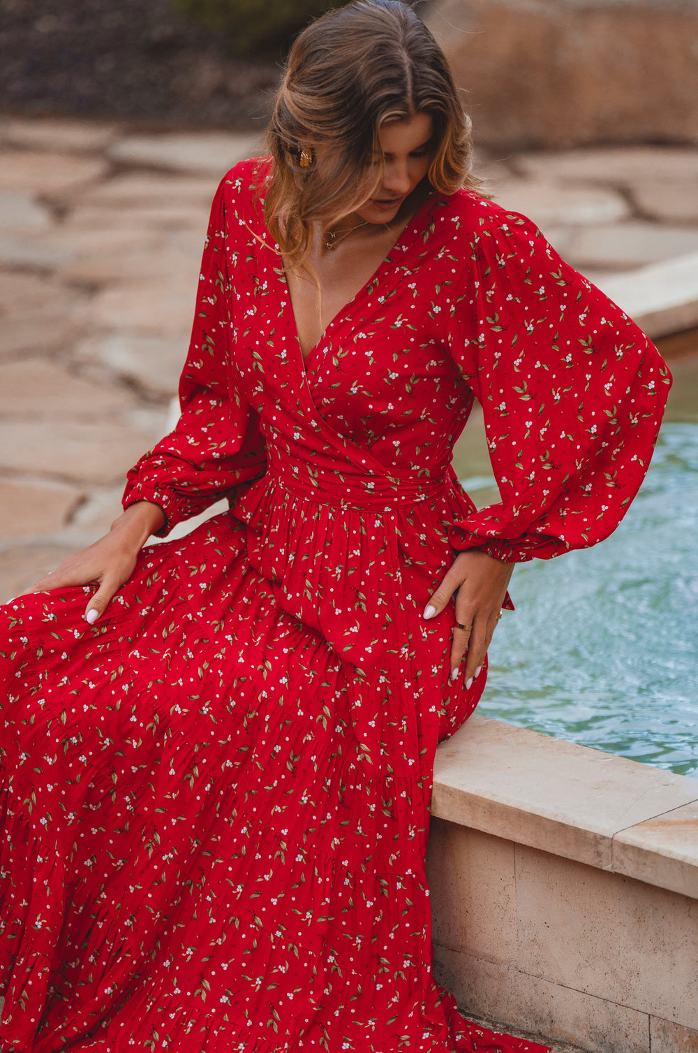 Womens Flamenco Boho Wrap Maxi Dress - Rouge Berry