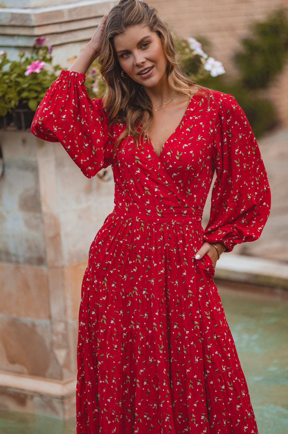 Womens Flamenco Boho Wrap Maxi Dress - Rouge Berry