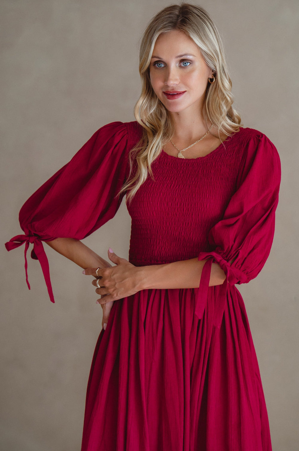 Womens Freya Smocked Linen Midi Dress - Sapphire