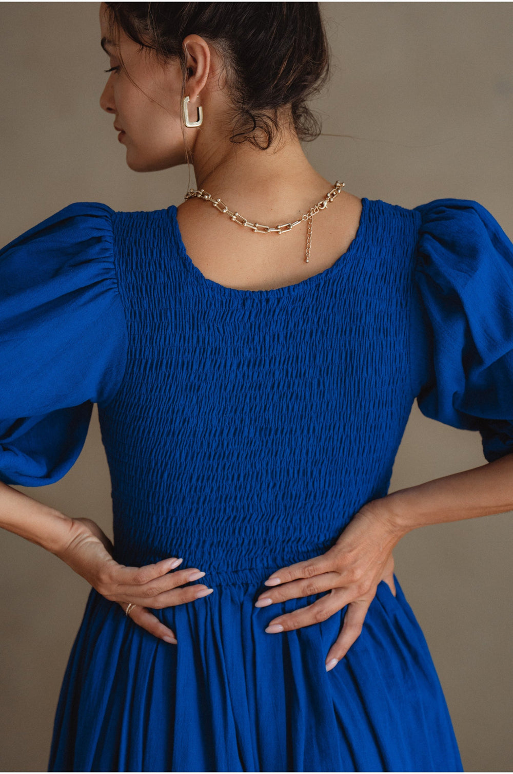 Womens Freya Smocked Linen Midi Dress - Sapphire