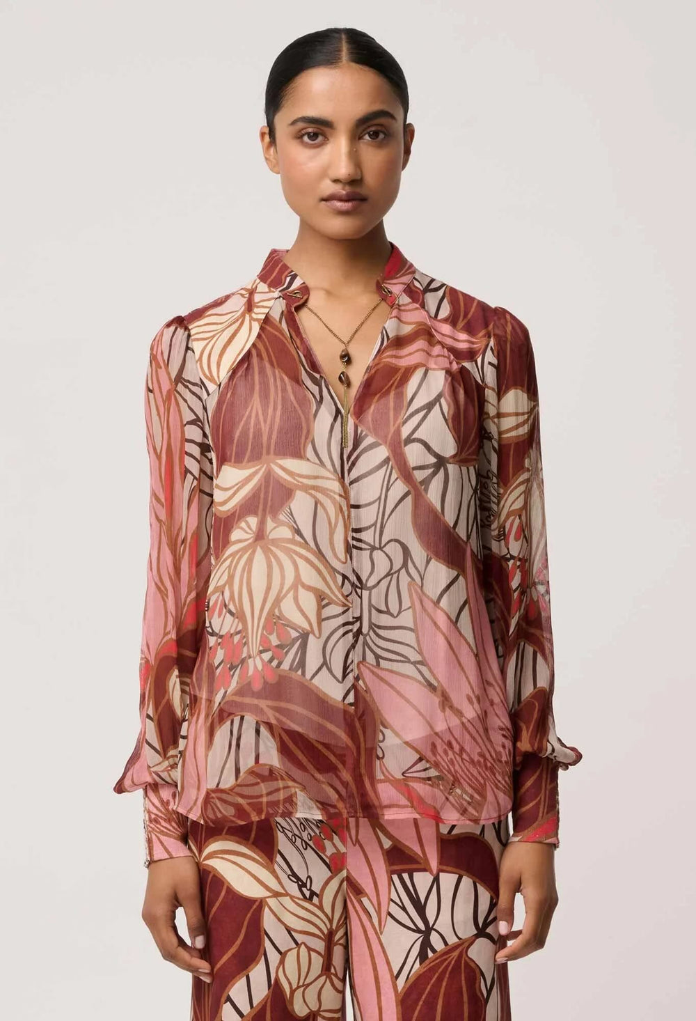 Freya Sheer Blouse with Embellished Neck Detail
