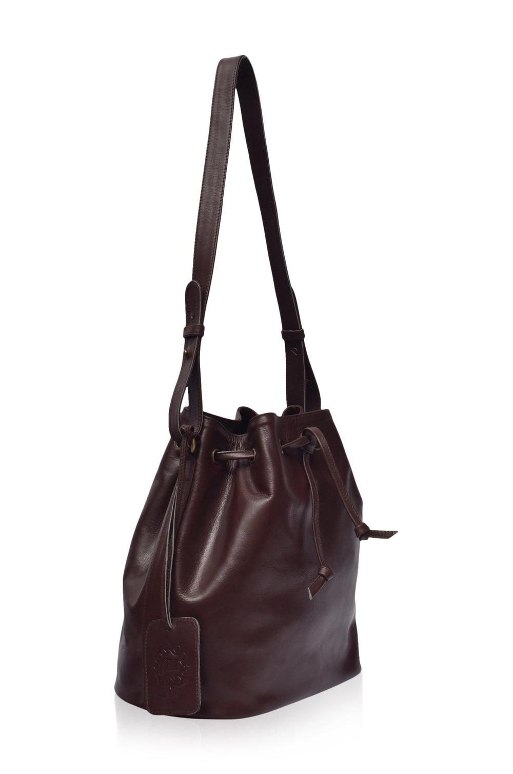 Womens Geneva Drawstring Leather Bag - Dark Brown
