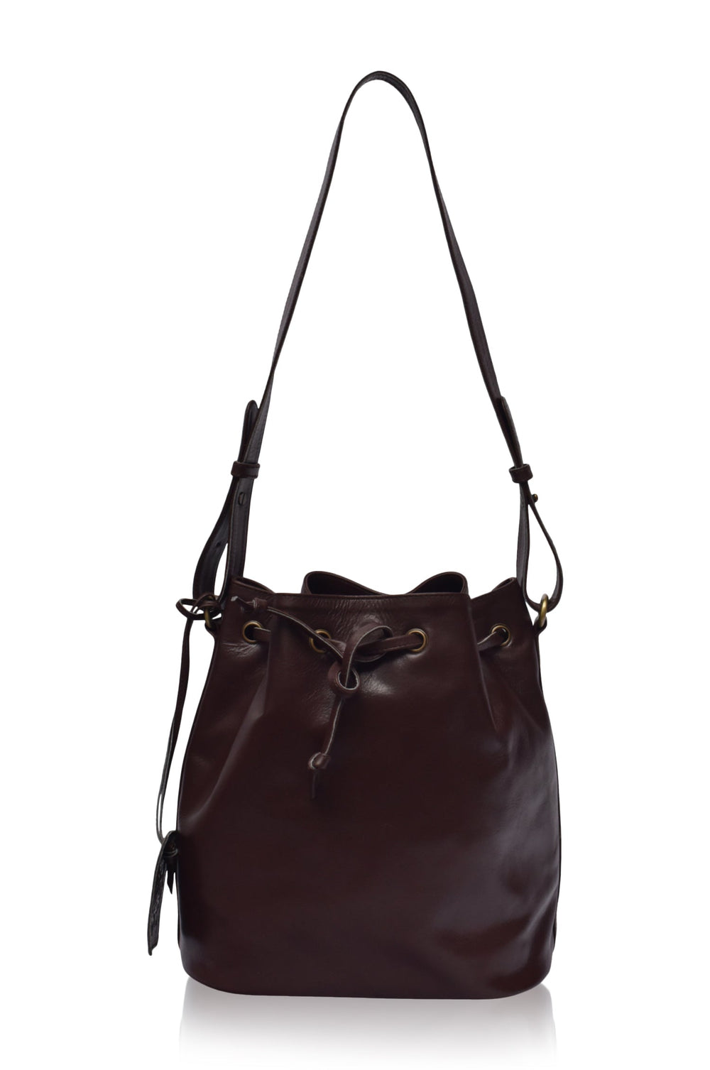 Womens Geneva Drawstring Leather Bag - Dark Tan