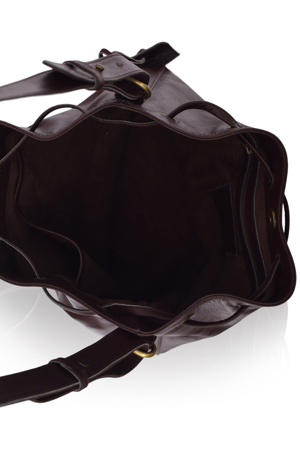 Womens Geneva Drawstring Leather Bag - Dark Brown