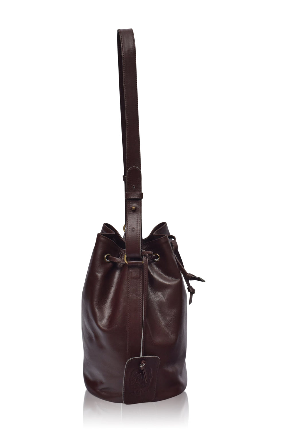 Womens Geneva Drawstring Leather Bag - Dark Brown