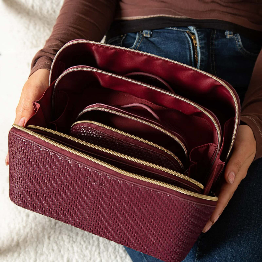 Herringbone Small Beauty Bag – Plum