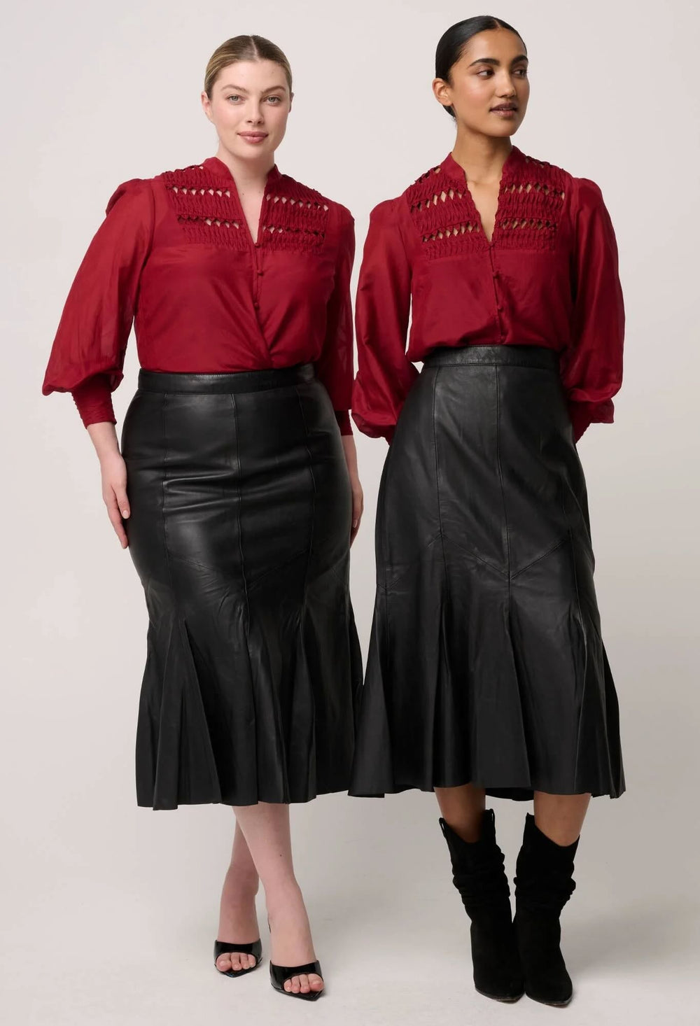 Gillian Cotton Silk Smocked Shirt in Ruby