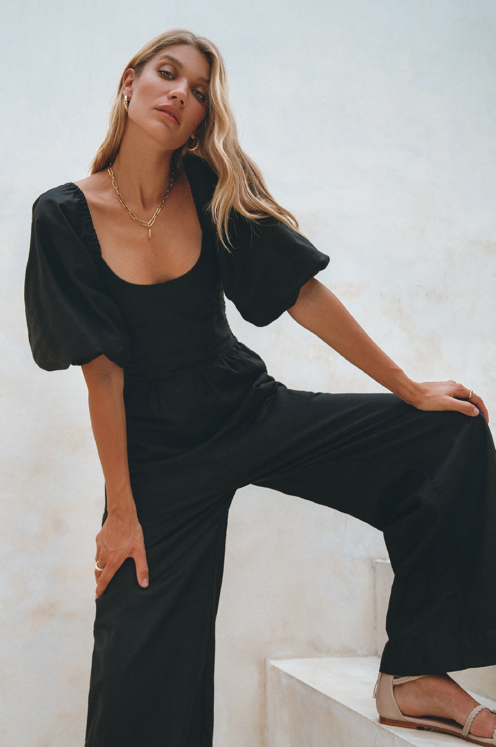 Womens Heaven Bay Linen Jumpsuit - Black