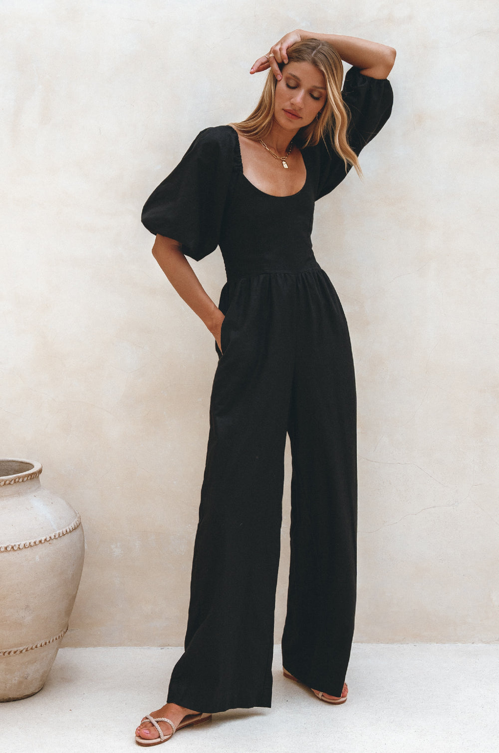 Womens Heaven Bay Linen Jumpsuit - Black