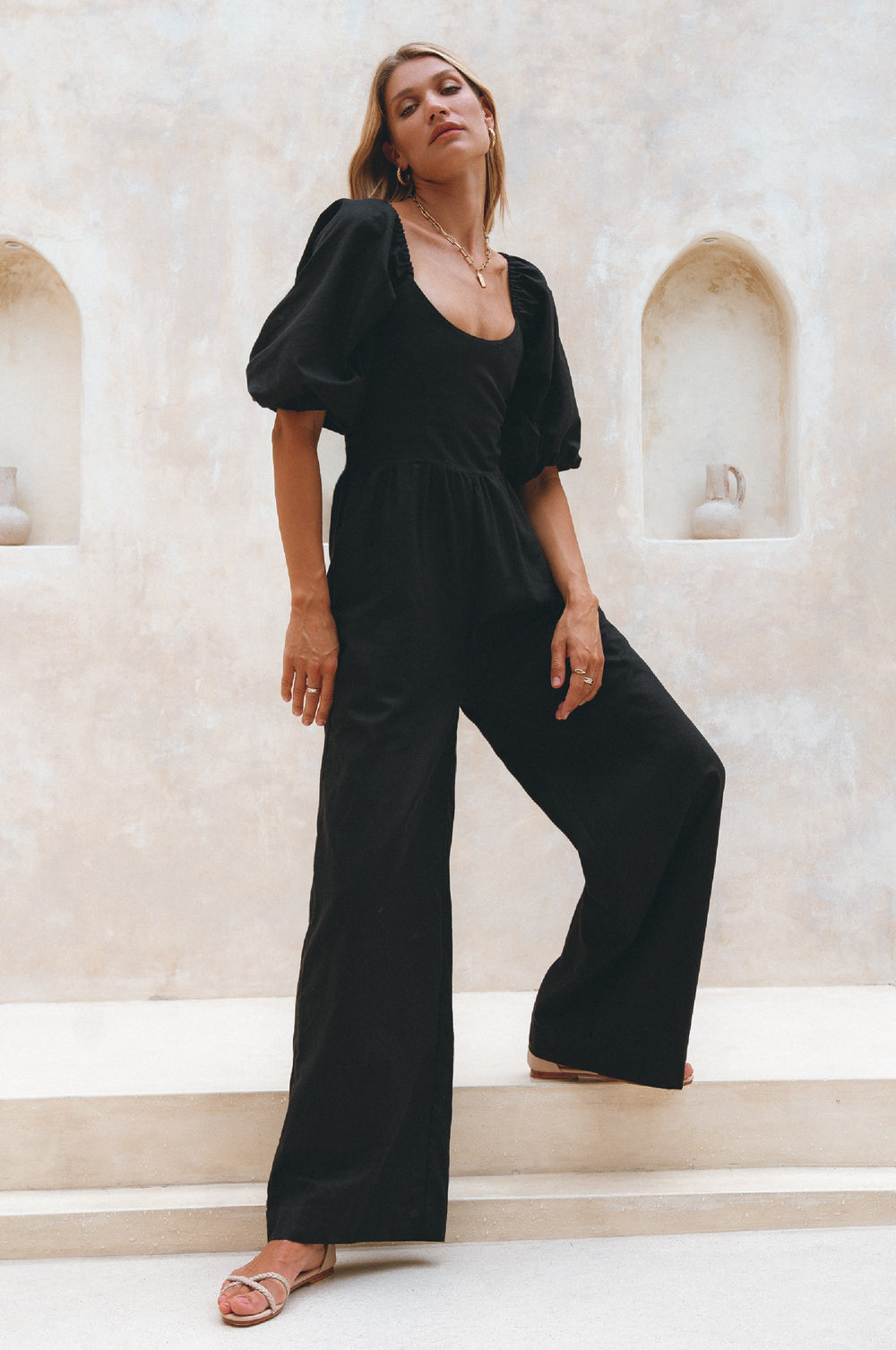 Womens Heaven Bay Linen Jumpsuit - Black