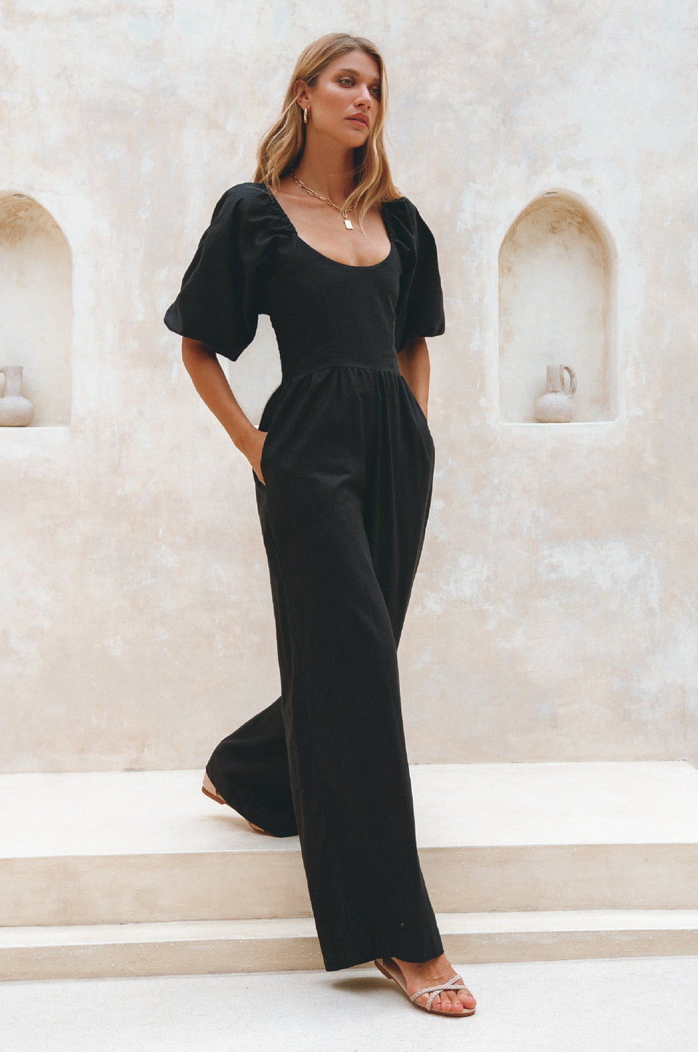 Womens Heaven Bay Linen Jumpsuit - Black