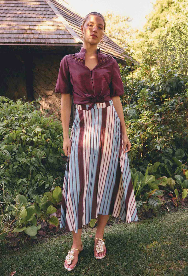 Iris Blend Indescent Viscose Skirt in Stripe