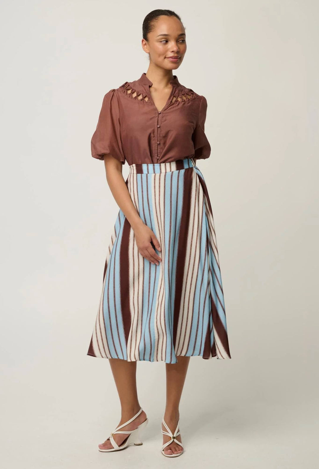 Iris Blend Indescent Viscose Skirt in Stripe